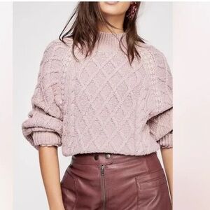 Free People -Parfait Pullover Diamond Pattern Turtleneck Dolman Sleeve